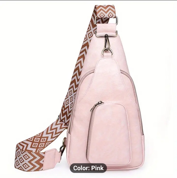 Handbags - Pink Geometric Strap Leather Sling Bag